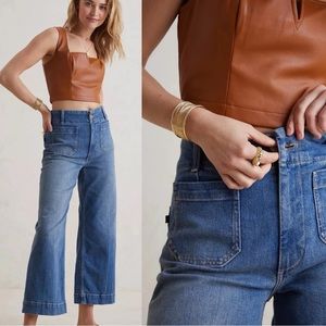 Anthropologie Pilcro Cropped Denim Wide Leg Flare High Waist Blue Jeans size 26